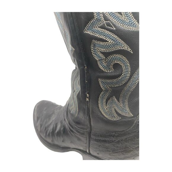 Tony Lama Boots Men\'s Size 7 D Black Ostrich Leather Cowboy Western USA *Worn main image 6